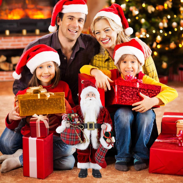 18" Santa Claus, Christmas Figurine Figure Decor with Christmas Sock and Gifts Bag for Holiday Party Home Decoration